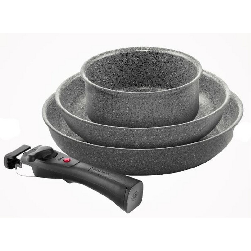 TORRE SET 2 PADELLE DA 24 E 28 CM. + 1 CASSERUOLA 16 CM. + 1 MANICO BALLARINI