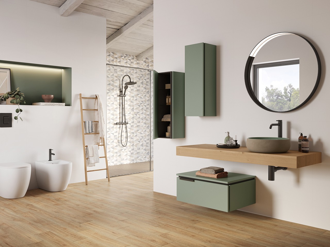 Cassettiera TOUCH 70 cm 1 Cassetto Verde Salvia Opaco-9012672