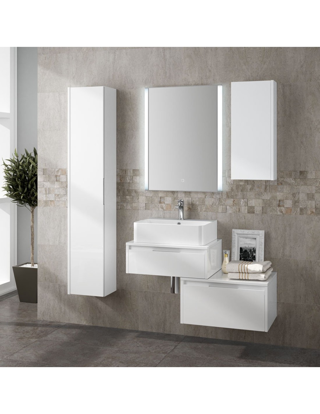 Trevi mobile bagno sospeso 130x190x46 laccato lucido bianco