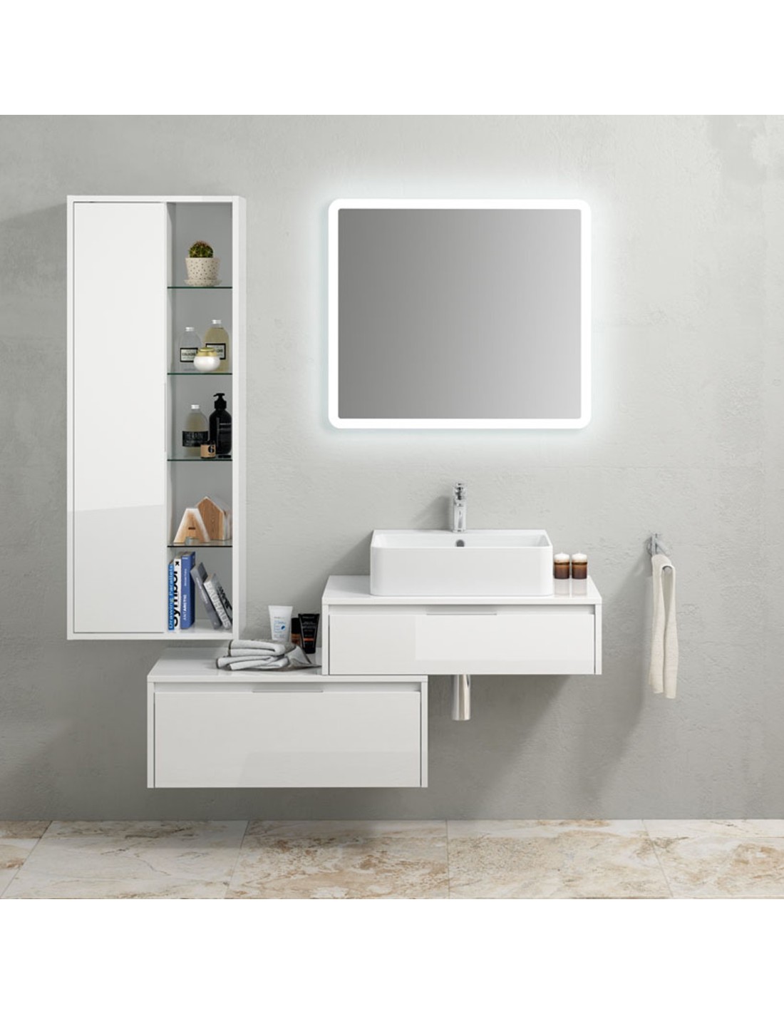 Trevi mobile bagno sospeso 160x190x46 laccato lucido bianco