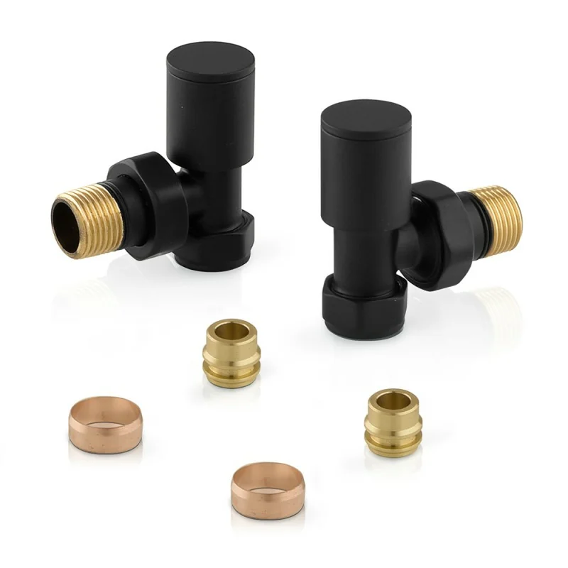 Valvole termoarredo tonde nere con attacco G 1/2 e raccordo rame da 12 mm