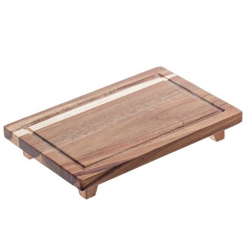 VASSOIO IN ACACIA CON SCAVO E PIEDINI 38X24 H 5 CM. LEONE