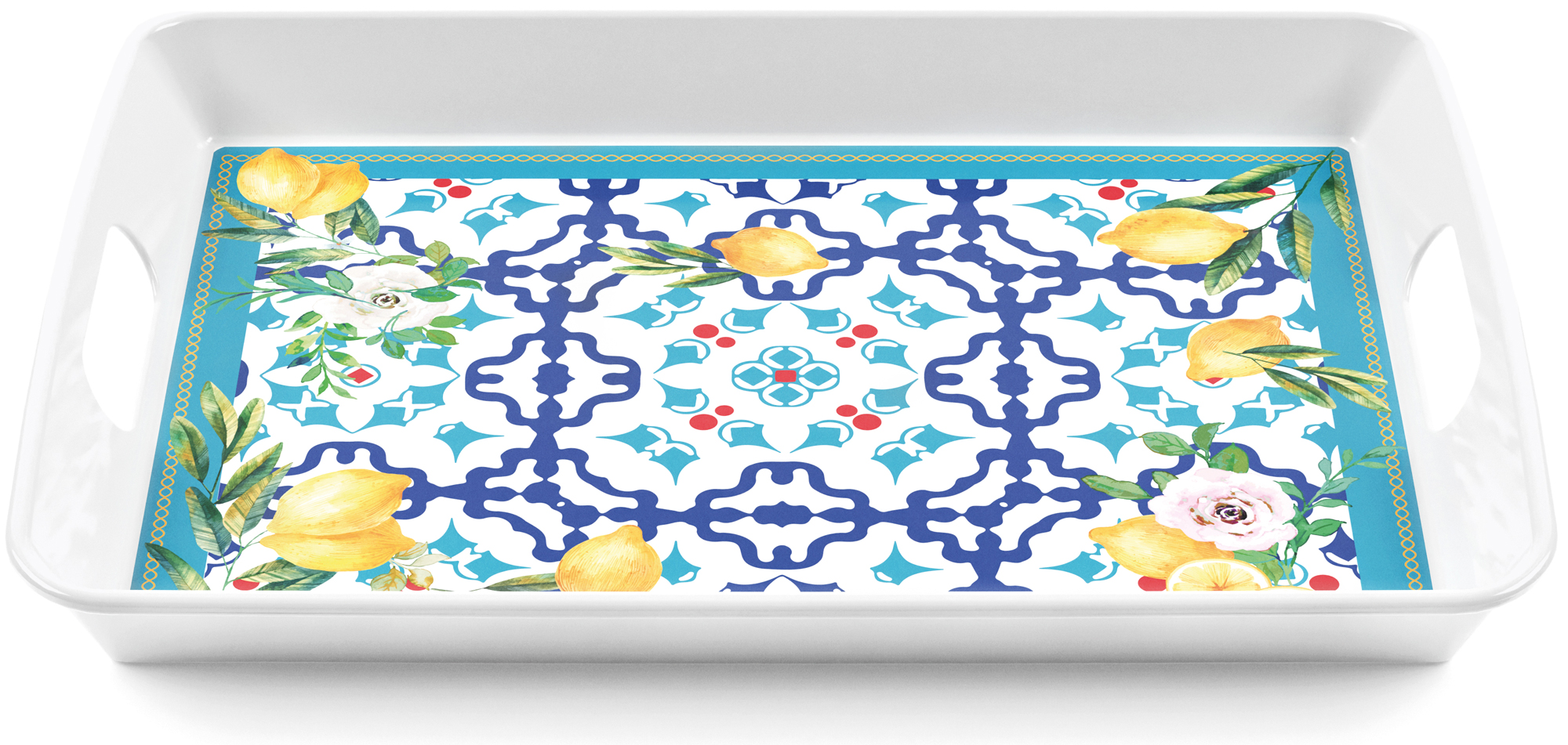 Vassoio Rettangolare Con Manici Flower E Lemon