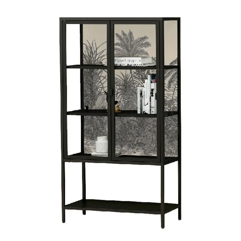 Vetrina 80x160h cm in metallo grigio con 2 ante e 4 ripiani Jungle