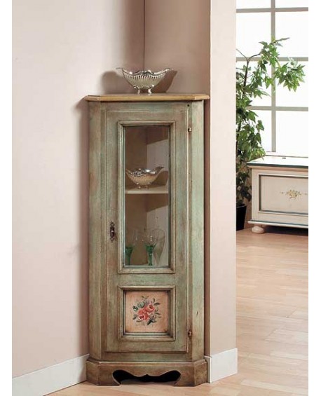 VETRINA IN LEGNO MASSELLO ANGOLO DECORATA