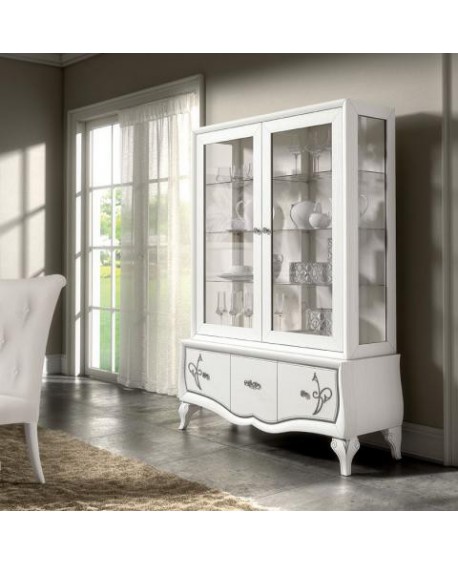 VETRINA LEGNO 2 ANTE 3 CASSETTI CON DECORO CHANTAL COLLECTION