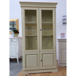 VETRINA LIBRERIA 2 ANTE LEGNO COLORE AVORIO BORDO ORO