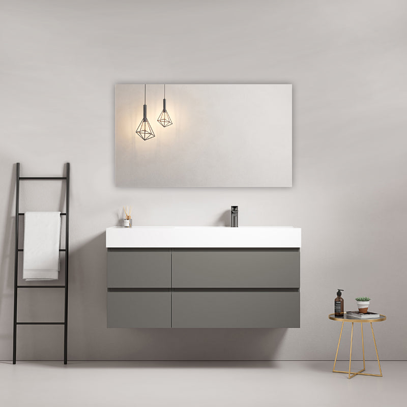 Mobile bagno sospeso 120 cm Grigio Londra Lavabo a Destra in Resina Specchio Quadro - Fiji Paint