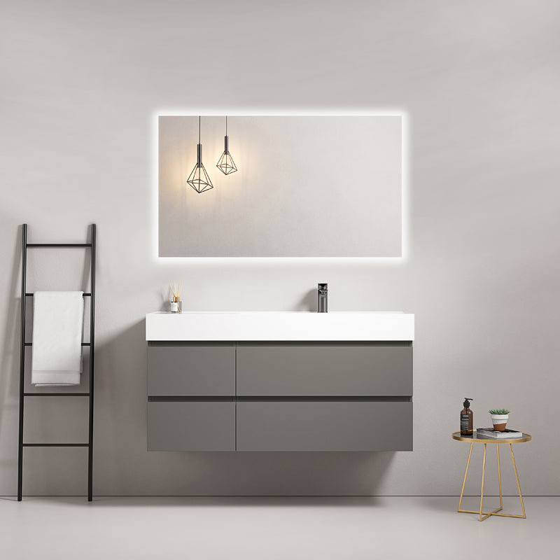 Mobile bagno sospeso 120 cm Grigio Londra Lavabo a Destra in Resina Specchio Quadro Retroilluminato - Fiji Paint