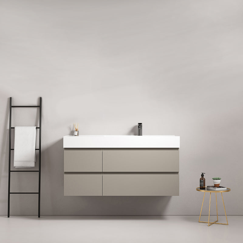Mobile bagno sospeso 120 cm Grigio Cenere Lavabo a Destra in Resina Senza Specchio - Fiji Paint