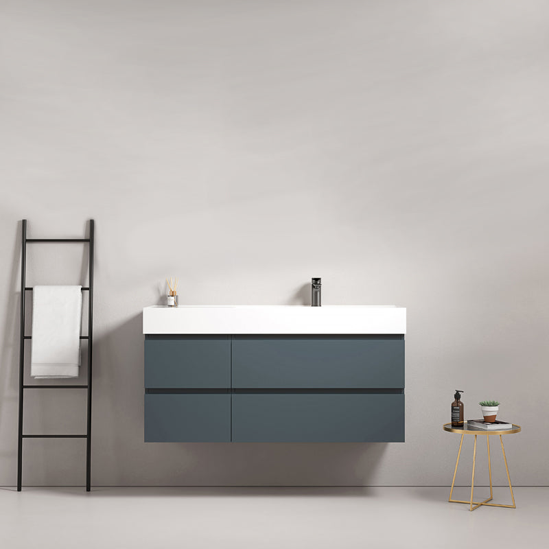 Mobile bagno sospeso 120 cm Blu Mare Lavabo a Destra in Resina Senza Specchio - Fiji Paint