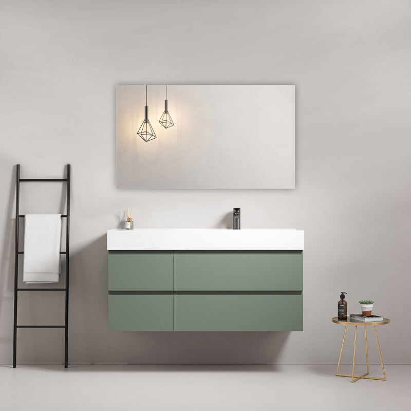 Mobile bagno sospeso 120 cm Verde Salvia Lavabo a Destra in Resina Specchio Quadro - Fiji Paint