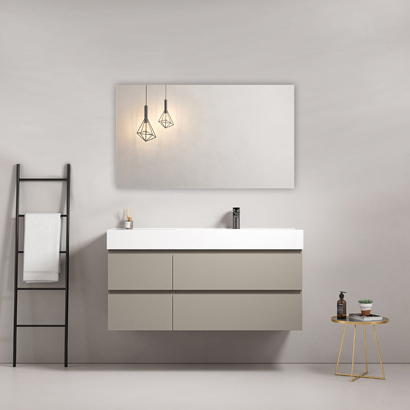 Mobile bagno sospeso 120 cm Grigio Cenere Lavabo a Destra in Resina Specchio Quadro - Fiji Paint