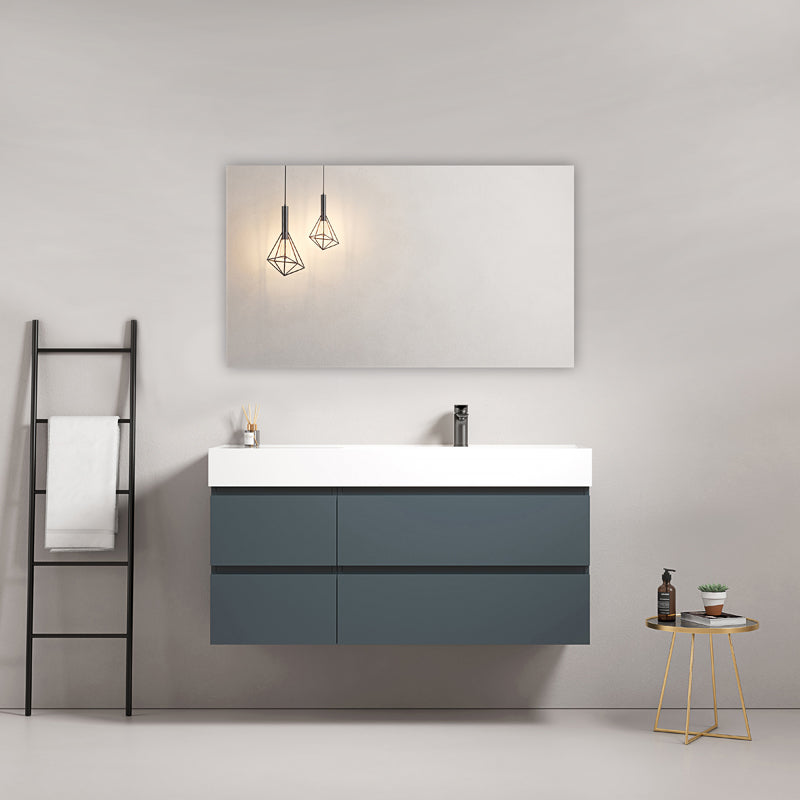 Mobile bagno sospeso 120 cm Blu Mare Lavabo a Destra in Resina Specchio Quadro - Fiji Paint