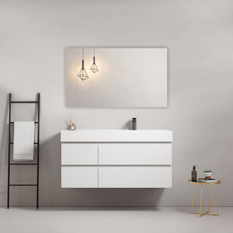 Mobile bagno sospeso 120 cm Bianco Lavabo a Destra in Resina Specchio Quadro - Fiji Paint