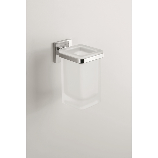 Wandmontierter quadratischer Becherhalter aus opakem Glas mit Chrom-Finish - Basic Q, Colombo Design