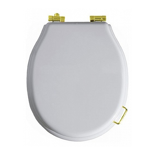 Weißer WC-Sitz mit Soft-Close-Funktion und goldenen Scharnieren - Lante, Simas