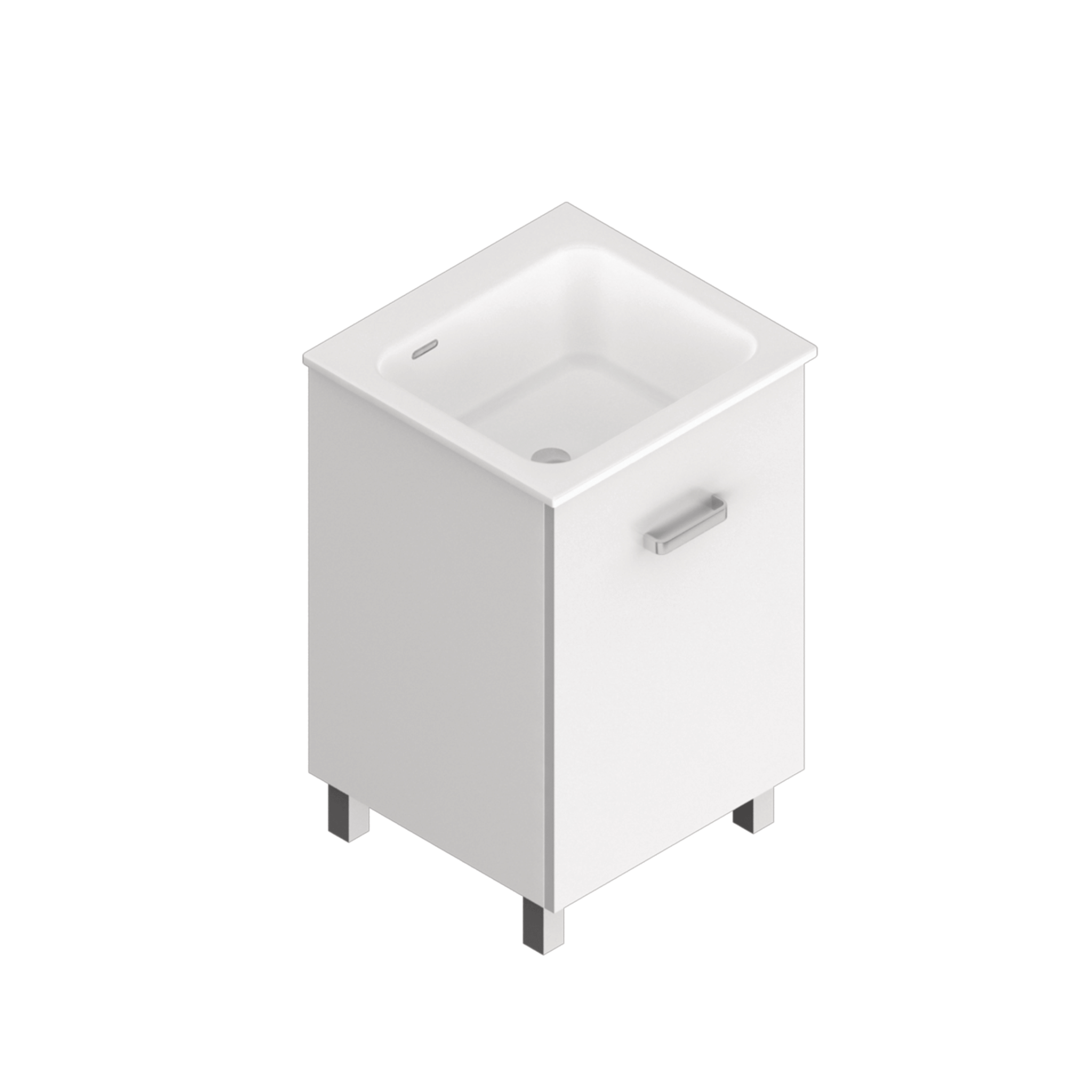 Lavatoio a Terra 50x50 Un'Anta Con Vasca Xilon "Nanco" Bianco Opaco/Bianco Lucido