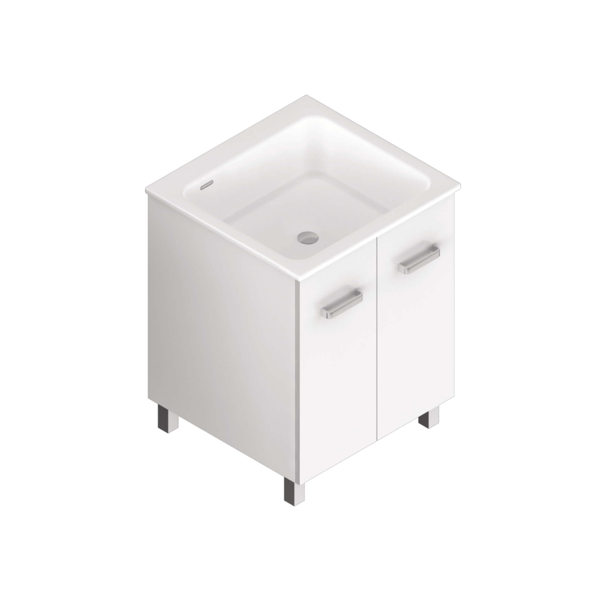 Lavatoio a Terra 60x60 Due Ante Vasca Xilon "Nanco" Bianco Opaco/Bianco Lucido