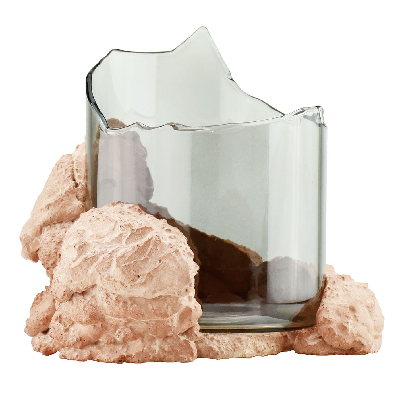 Ciotola decorativa scultorea in vetro corallo Catharsis