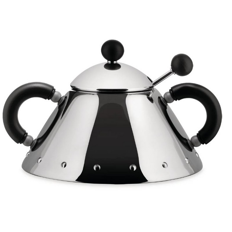 ZUCCHERIERA E CUCCHIAINO IN ACCIAIO 18/10 E RESINA TERMOPLASTICA NERO ALESSI